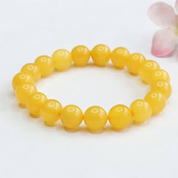 Amazon.com: 蜜蜡鸡油黄手串琥珀手链俄料珠宝2040206
